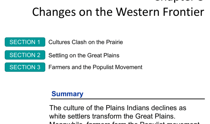 Cultures clash on the prairie answer key