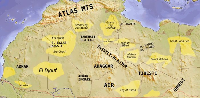Map of the ahaggar mountains